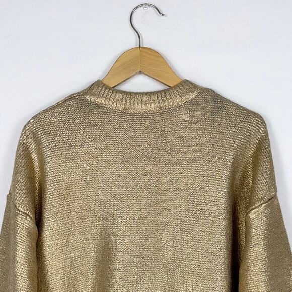 Zara Women's Cracked Metallic Boxy Knit Sweater Small Golden - Picture 8 of 12
